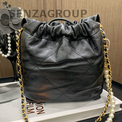 Chanel Black Gold 22 Bag Mini Pearl Chain Shoulder Crossbody Bag Quilted