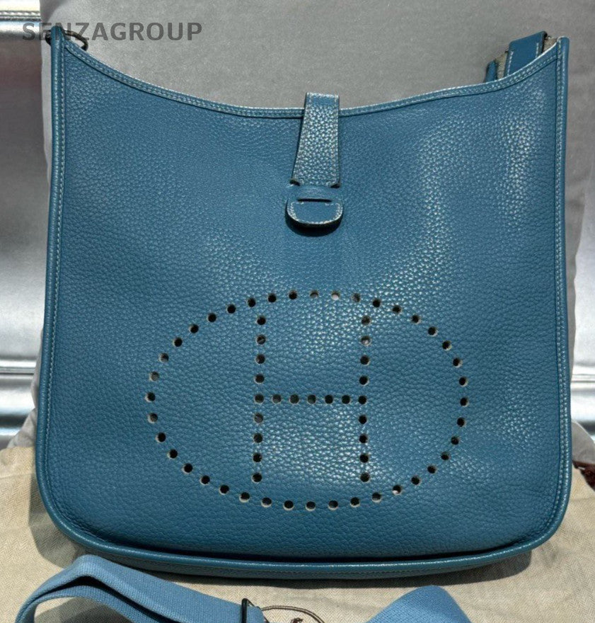 HERMES Evelyne33 Shoulder Bag Crossbody Blue Silver Used Women Classic