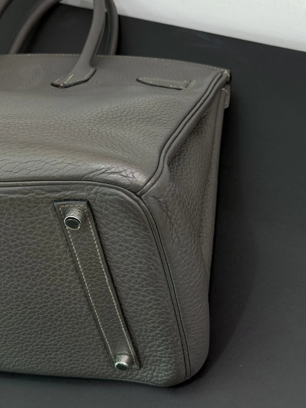 Authentic Hermes Birkin 35 Tote Top Handle Bag Grey Silver Hardware