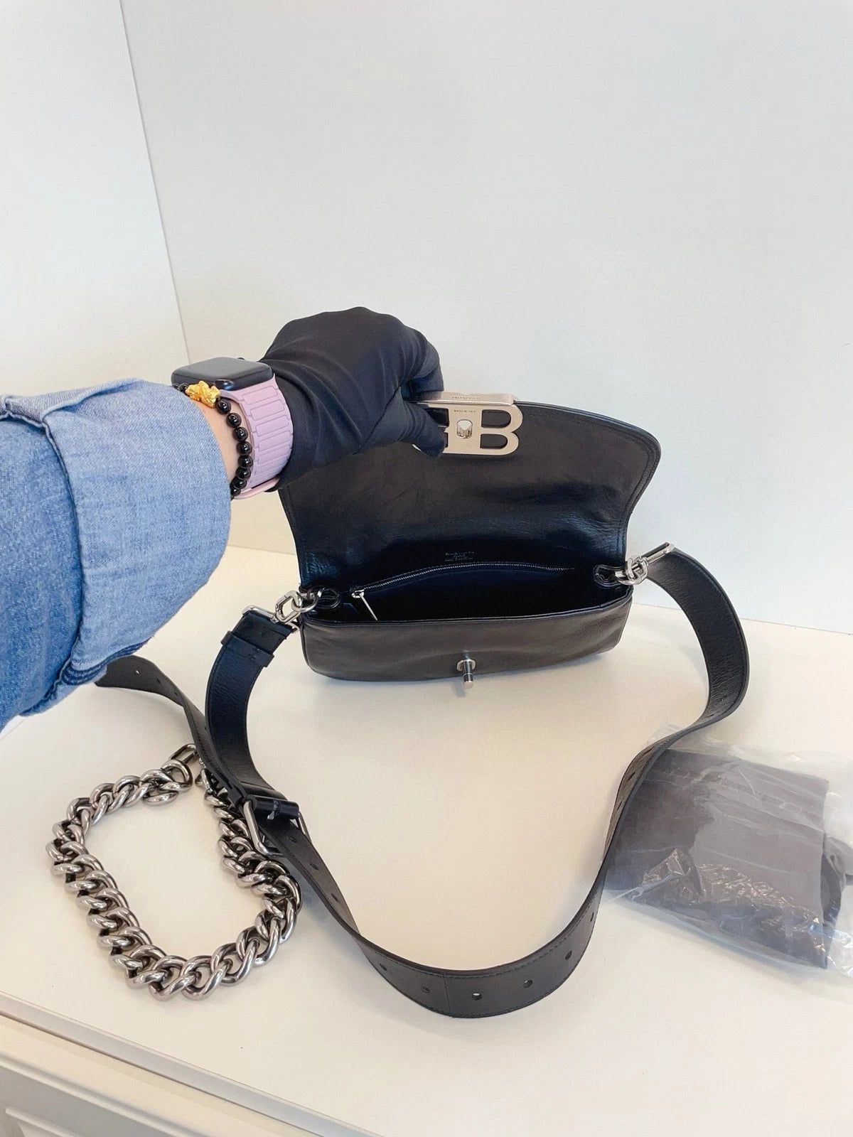 Balenciaga Soft BB Black Chain Shoulder Bag For Women
