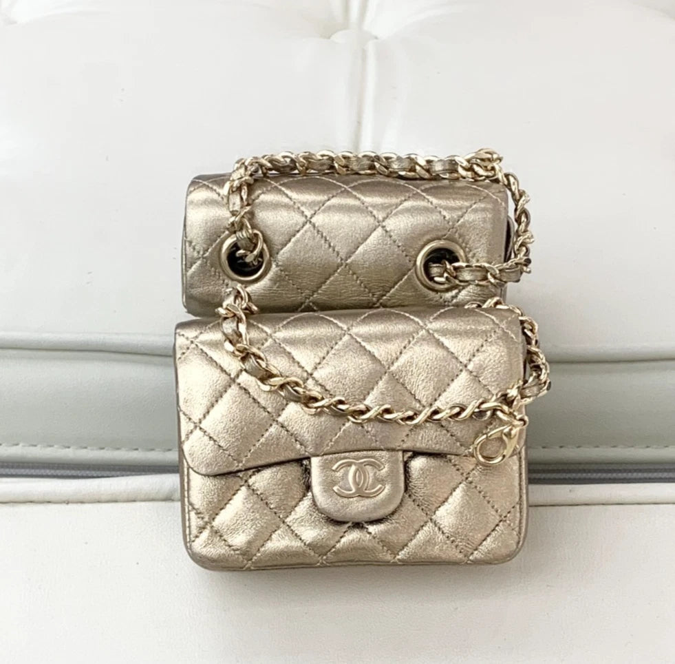 CHANEL Vintage Lambskin Gold Chain Shoulder Bag Women S
