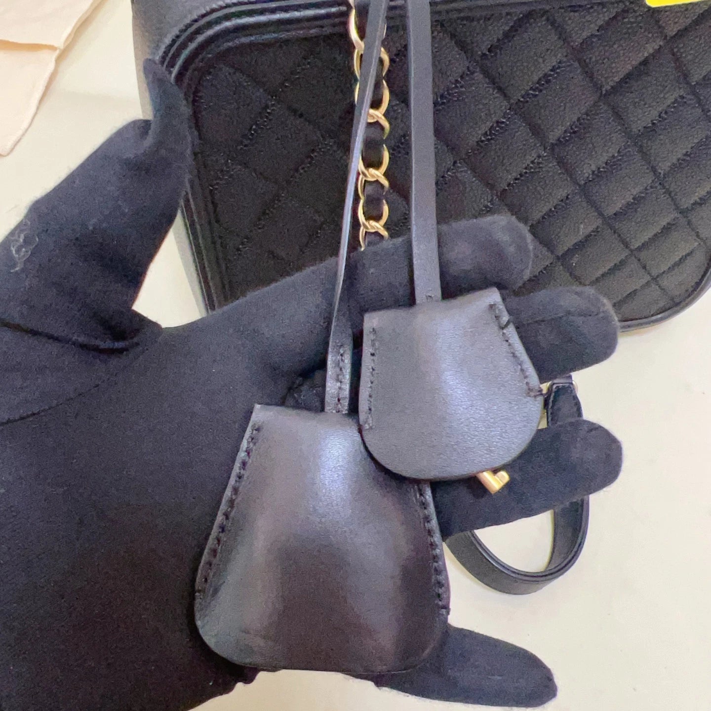 Chanel Calfskin Diamond Camera Bag Chain Crossbody Top Handle Bag Black