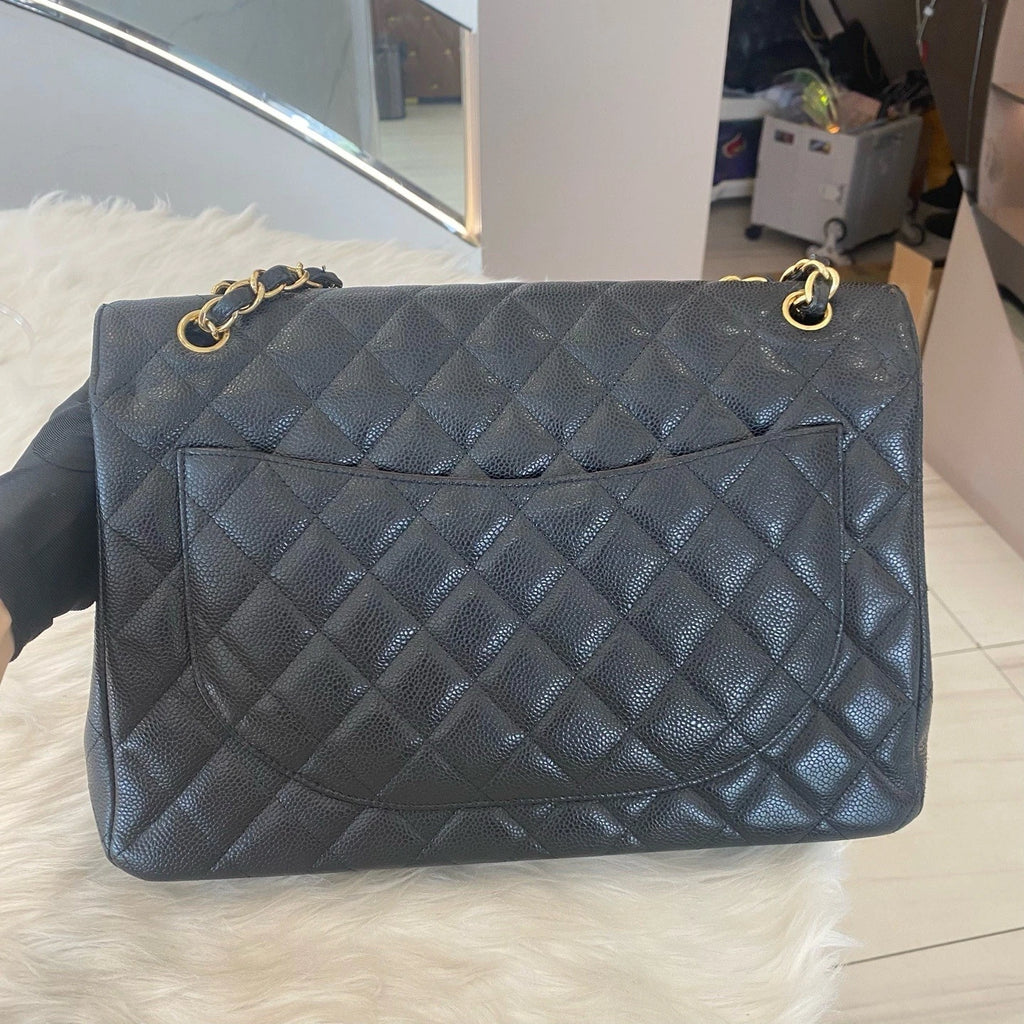 Chanel Classic Flap Max Black Caviar Leather Chain Shoulder Crossbody Bag