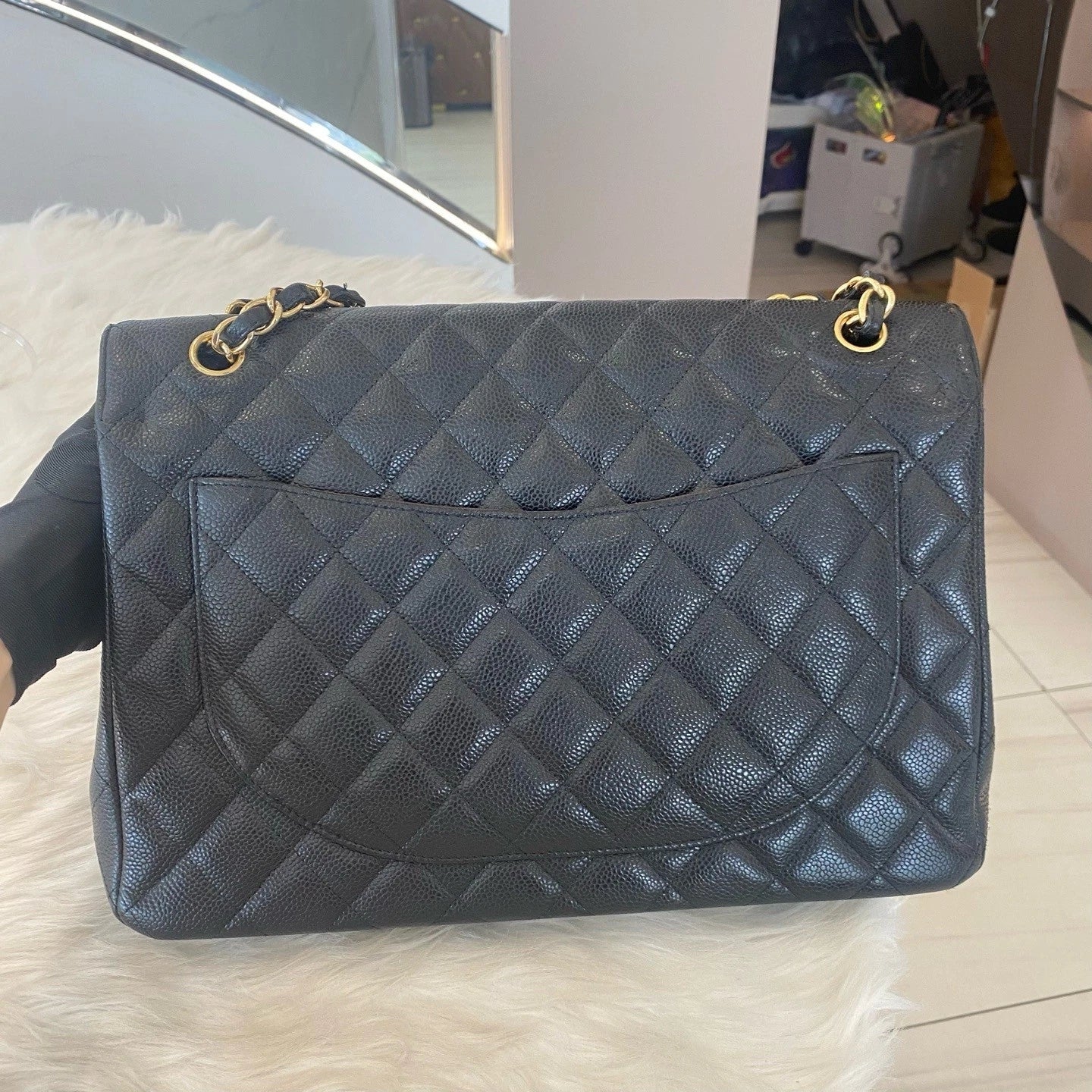 Chanel Classic Flap Max Black Caviar Leather Chain Shoulder Crossbody Bag