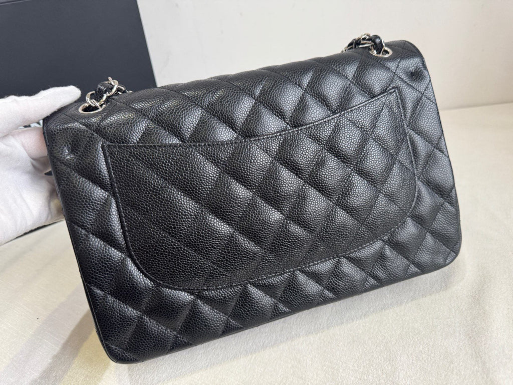 Chanel Classic Flap Jumbo Chain Shoulder Bag Crossbody Black Silver Women