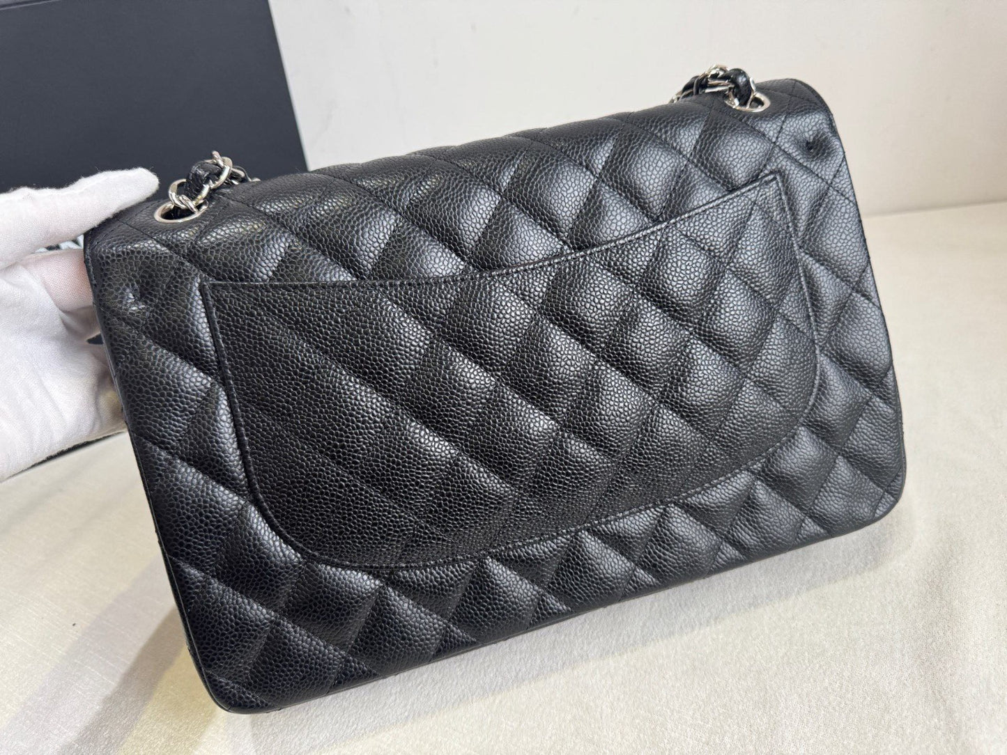 Chanel Classic Flap Jumbo Chain Shoulder Bag Crossbody Black Silver Women