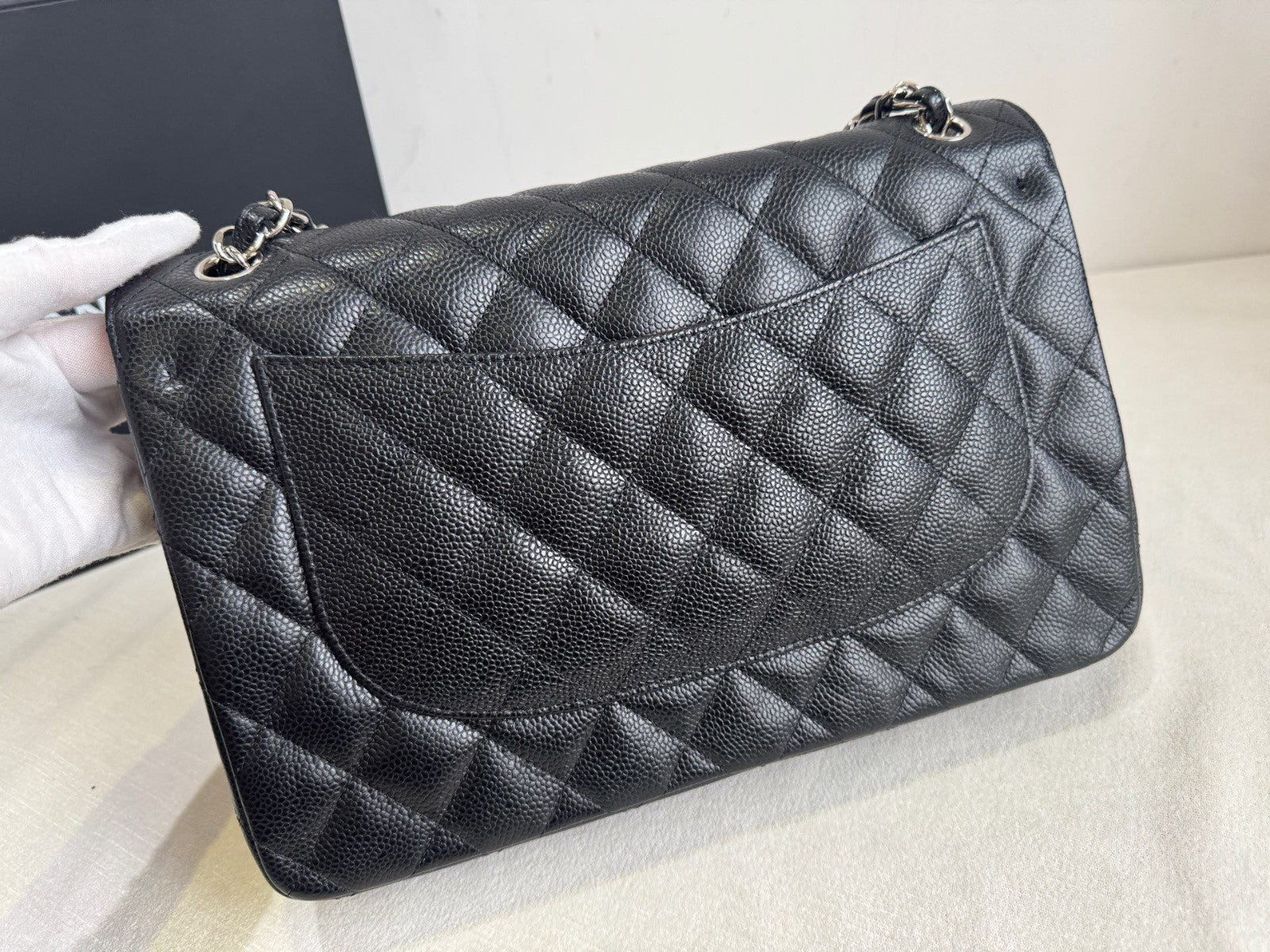 Chanel Classic Flap Jumbo Chain Shoulder Bag Crossbody Black Silver Women