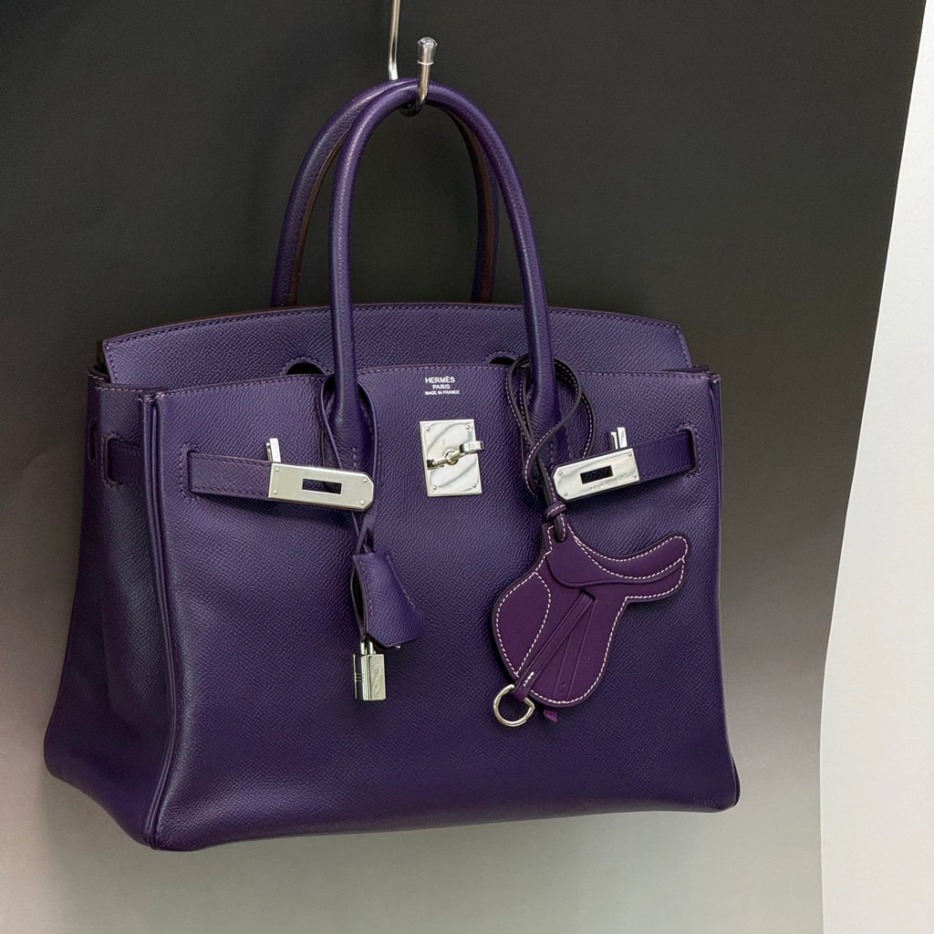 Authentic Hermes Birkin 30 Tote Top Handle Bag Purple Silver Hardware