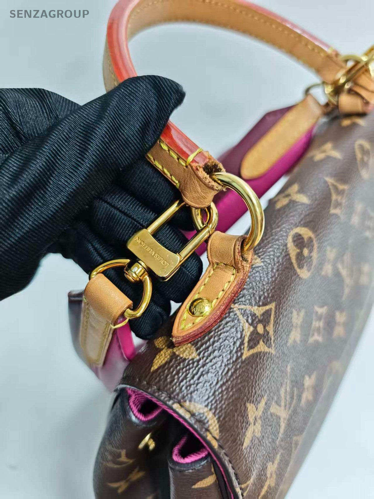 Louis Vuitton Cluny BB Monogram Top Handle Bag Crossbody Brown Gold Women