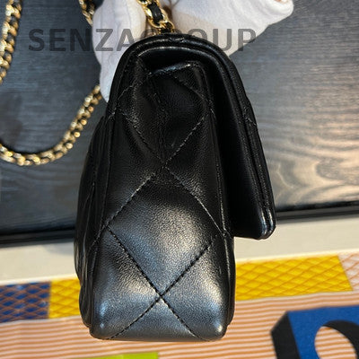 Chanel Black Quilted Lambskin Mini Square Flap Bag Gold Chain