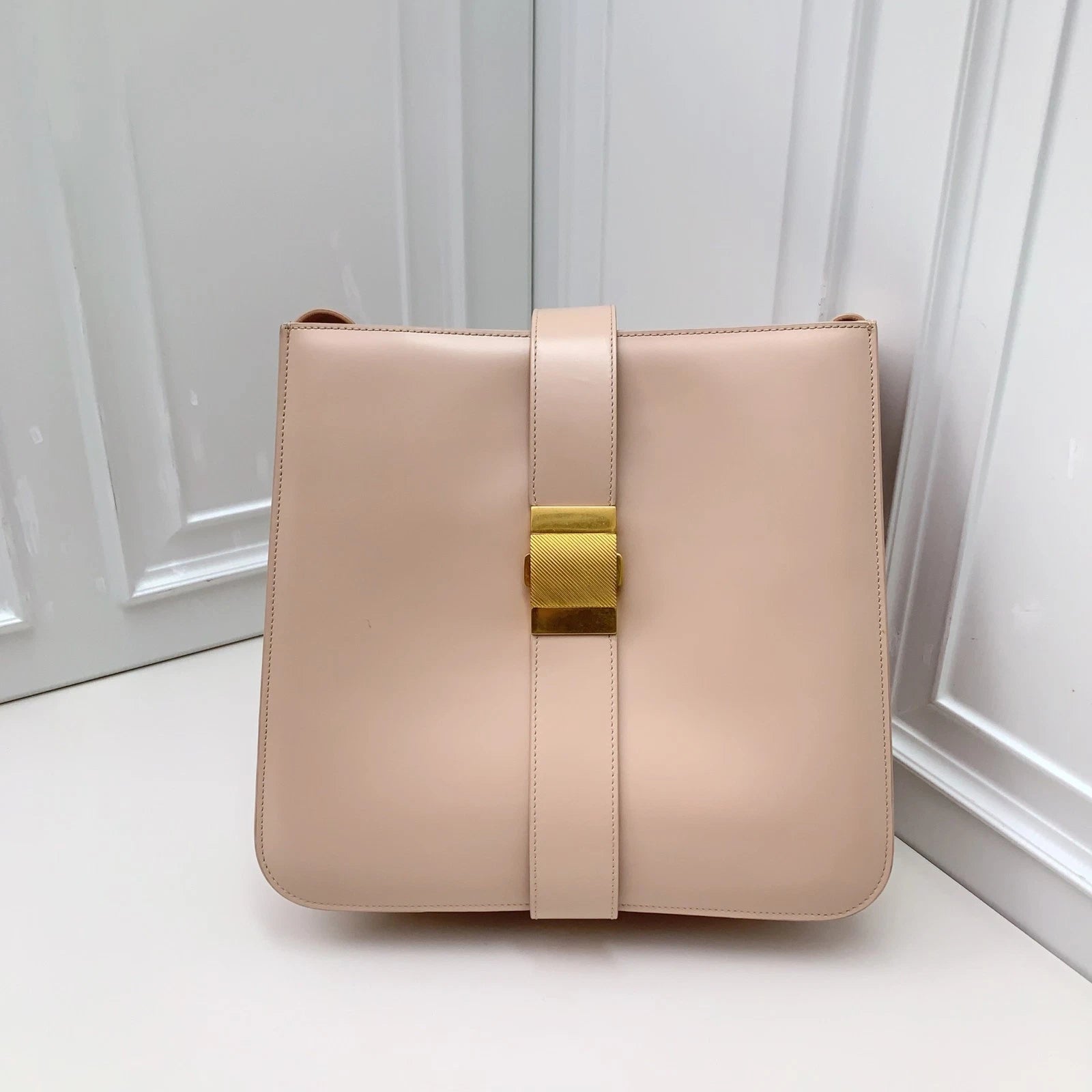 Bottega Veneta Marie Box Calfskin Shoulder Crossbody Beige Gold Women Classic