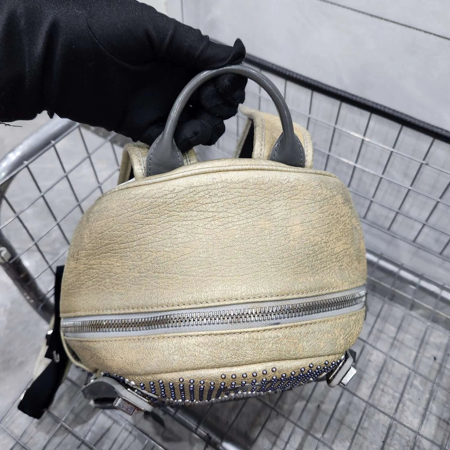 MCM Shiny Silver Studded Small Backpack For Women