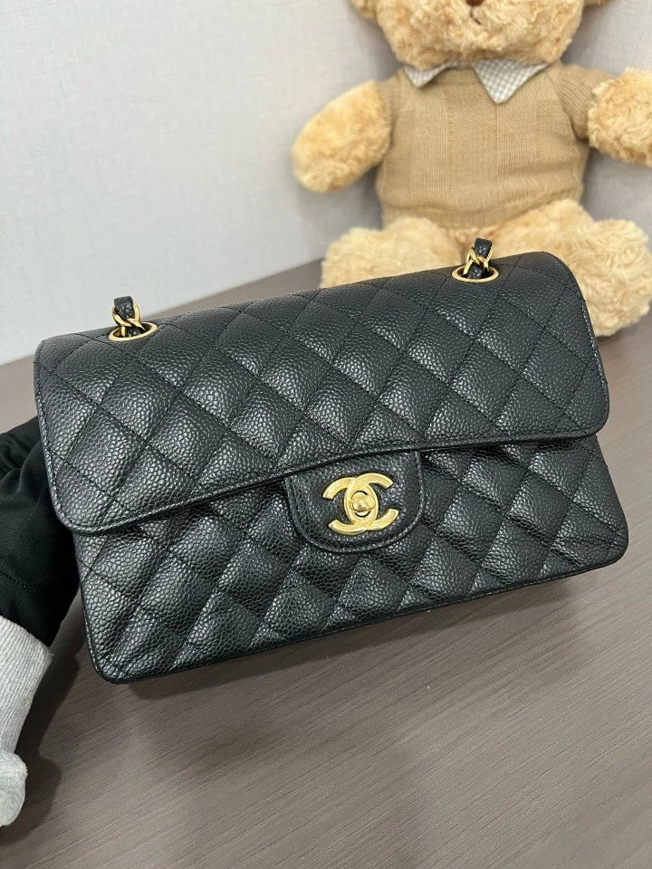 CHANEL Classic Flap Small Black Gold Shoulder Bag For Women