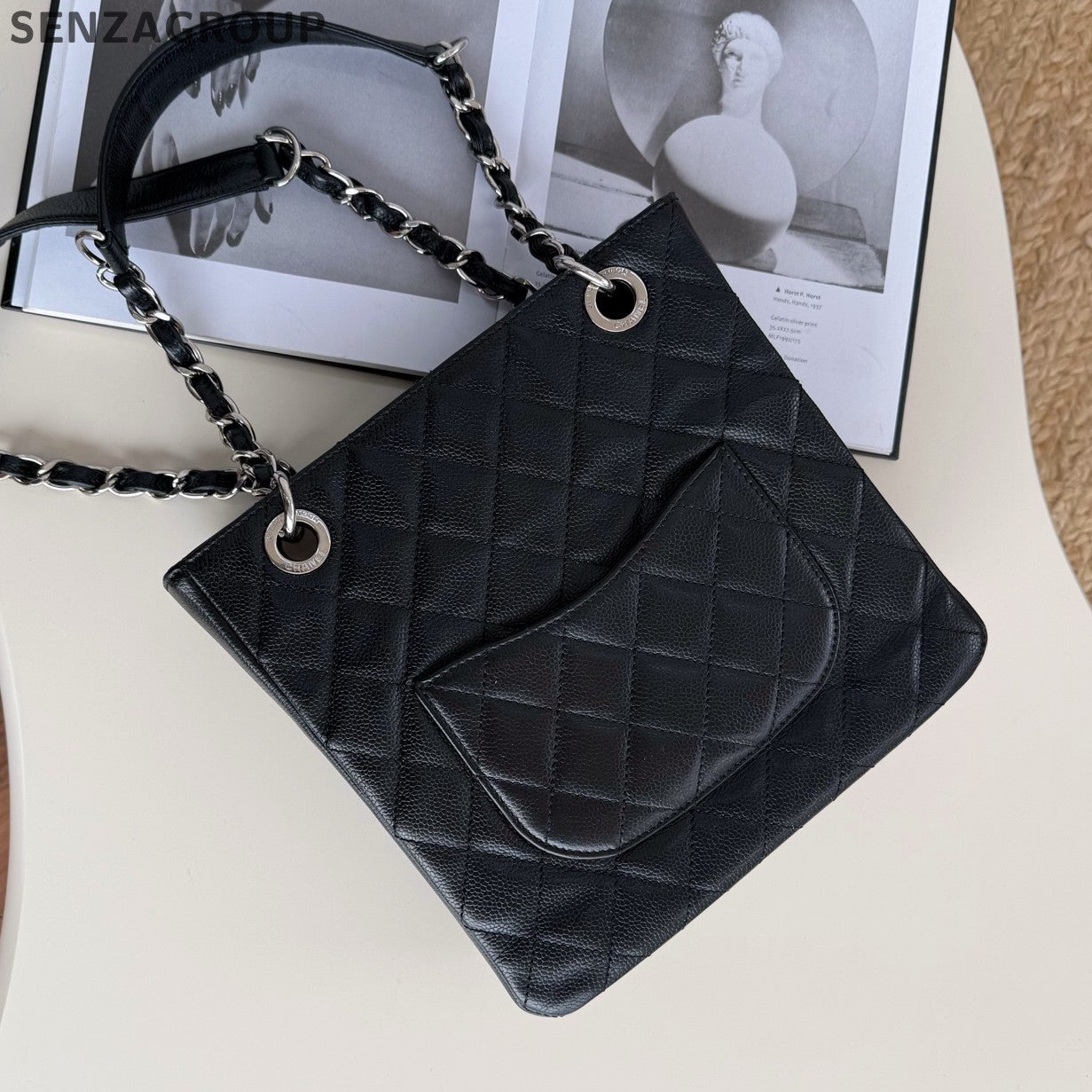 Chanel PST Tote Chain Shoulder Bag Black Silver Used Women Classic