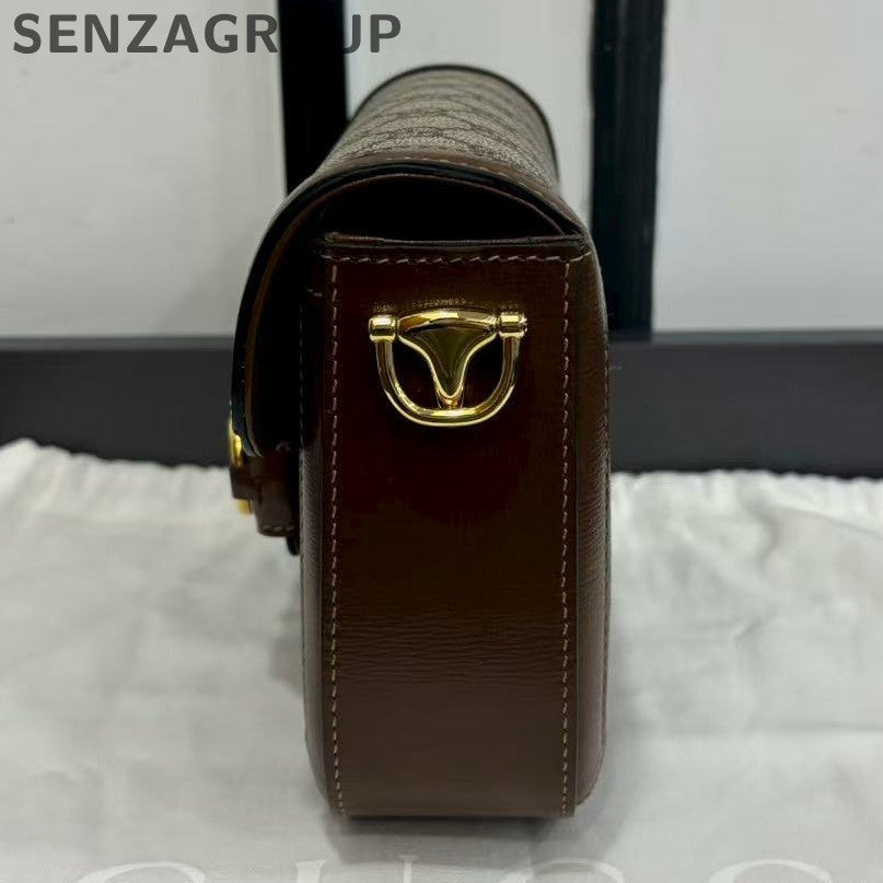 Gucci 1955 GG Supreme Mini Horsebit Saddle Bag Brown Women's Shoulder Bag