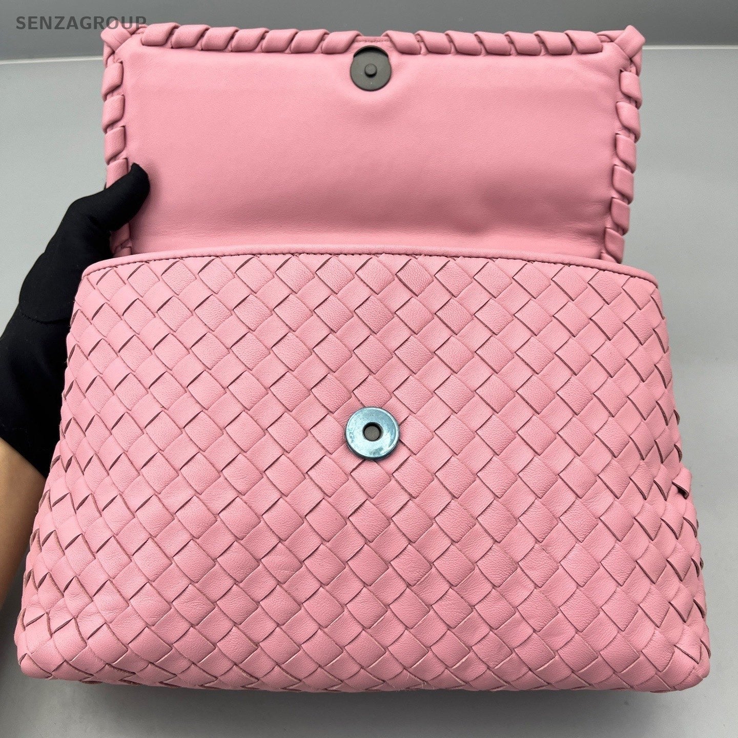 Bottega Veneta Intrecciato Olympia Chain Shoulder Bag Pink Gold Women Classic
