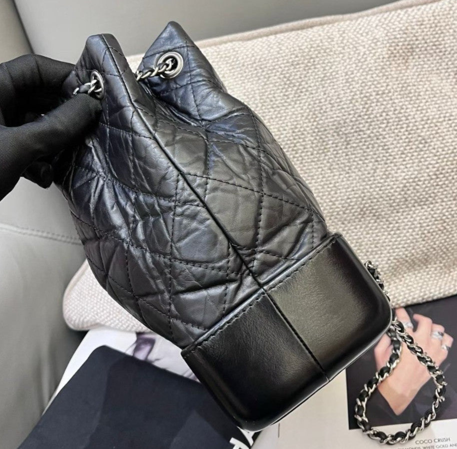 Chanel Gabrielle PM Chain Backpack Black Silver Diamond Used Women Classic