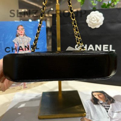 Chanel Vintage Black Gold Leather Chain Shoulder Bag Classic Women