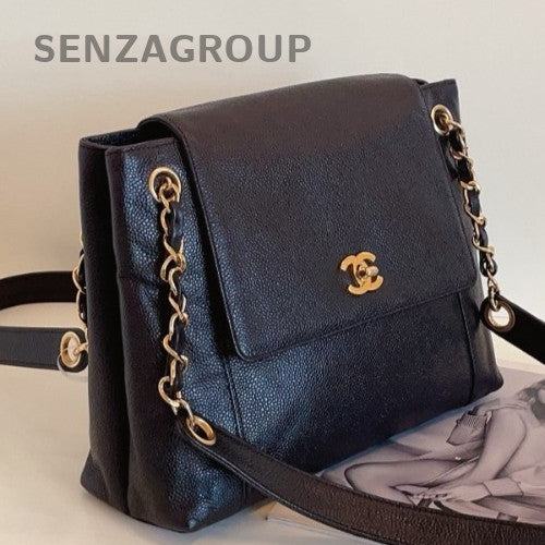 Chanel Chain 2Way Shoulder Bag Crossbody Black Gold Women Classic Designer