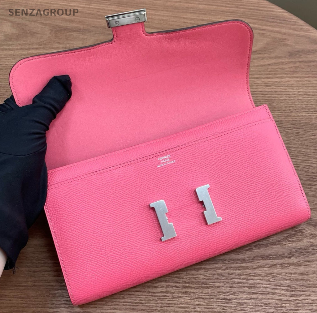 Hermes Constance Epsom Clutch Wallet Pink Silver Used Women Classic Fashion