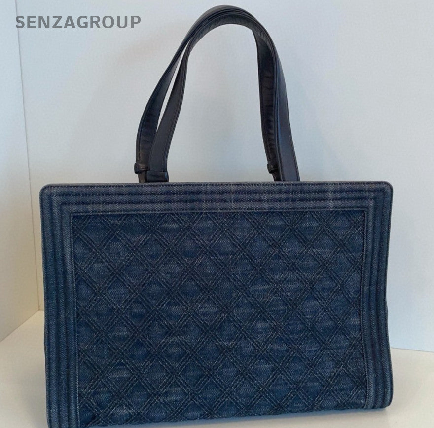 CHANEL Leboy Tote Leather Top Handle Shoulder Bag Women  Deep Blue