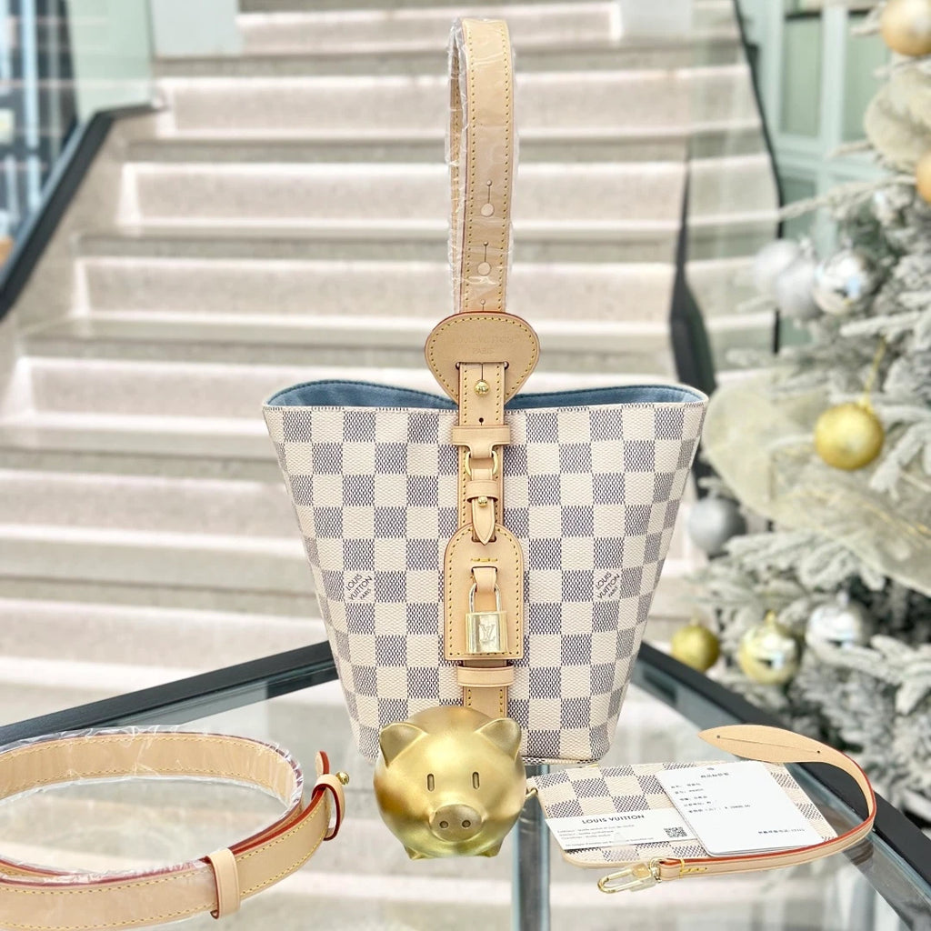 Louis Vuitton Alin BB Damier Azur Top Handle Crossbody Bag White Women S