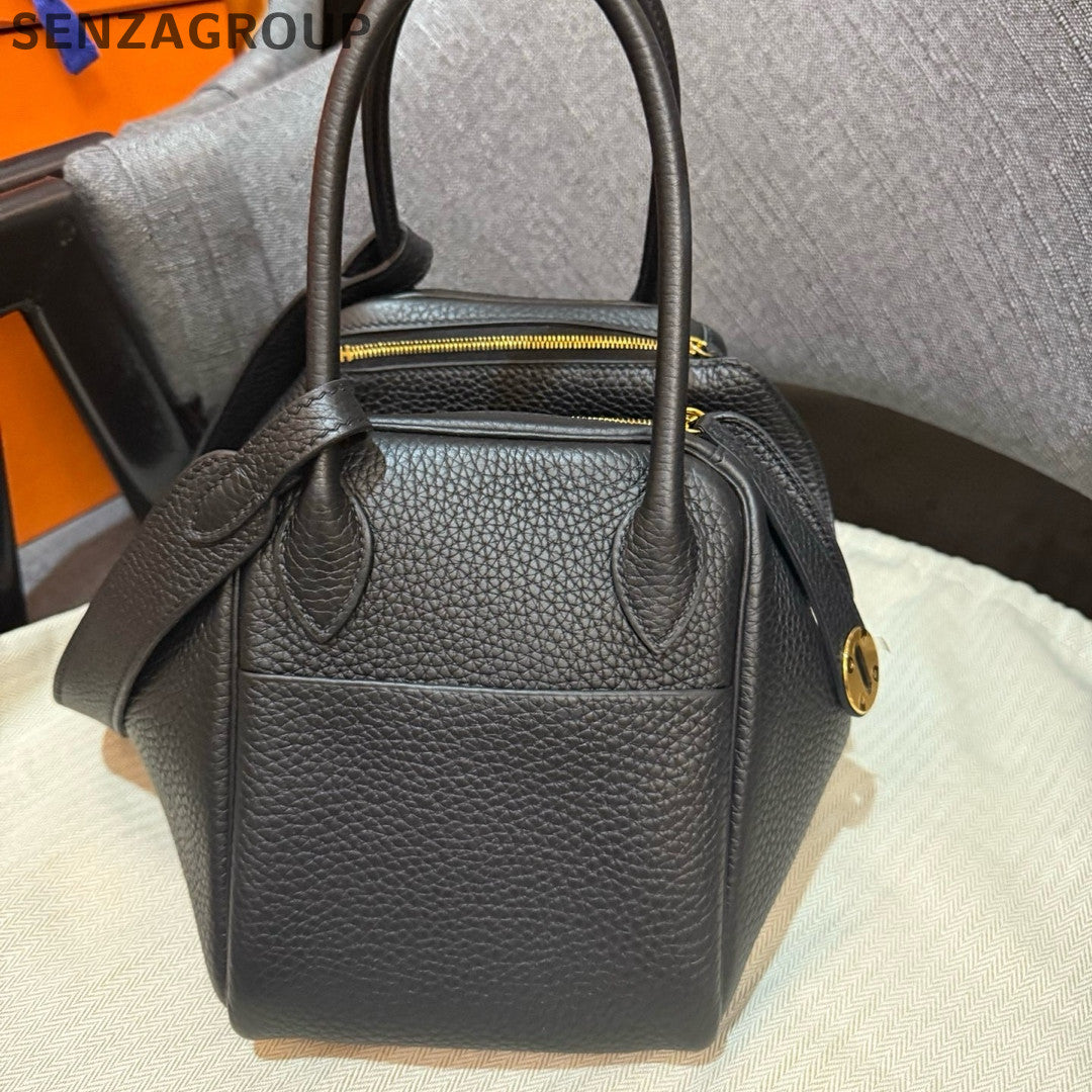 Hermes Lindy 26 Bag Black Gold Togo Leather Handbag Shoulder Bag Women