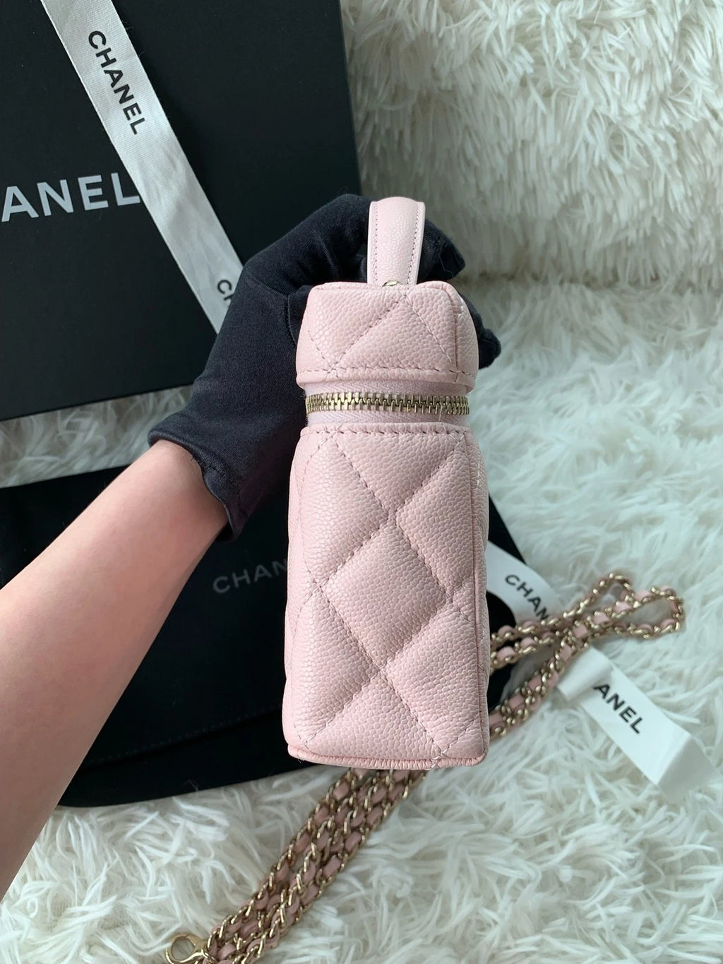 Chanel Pink Leather Lunch Box Shoulder Handbag For Women