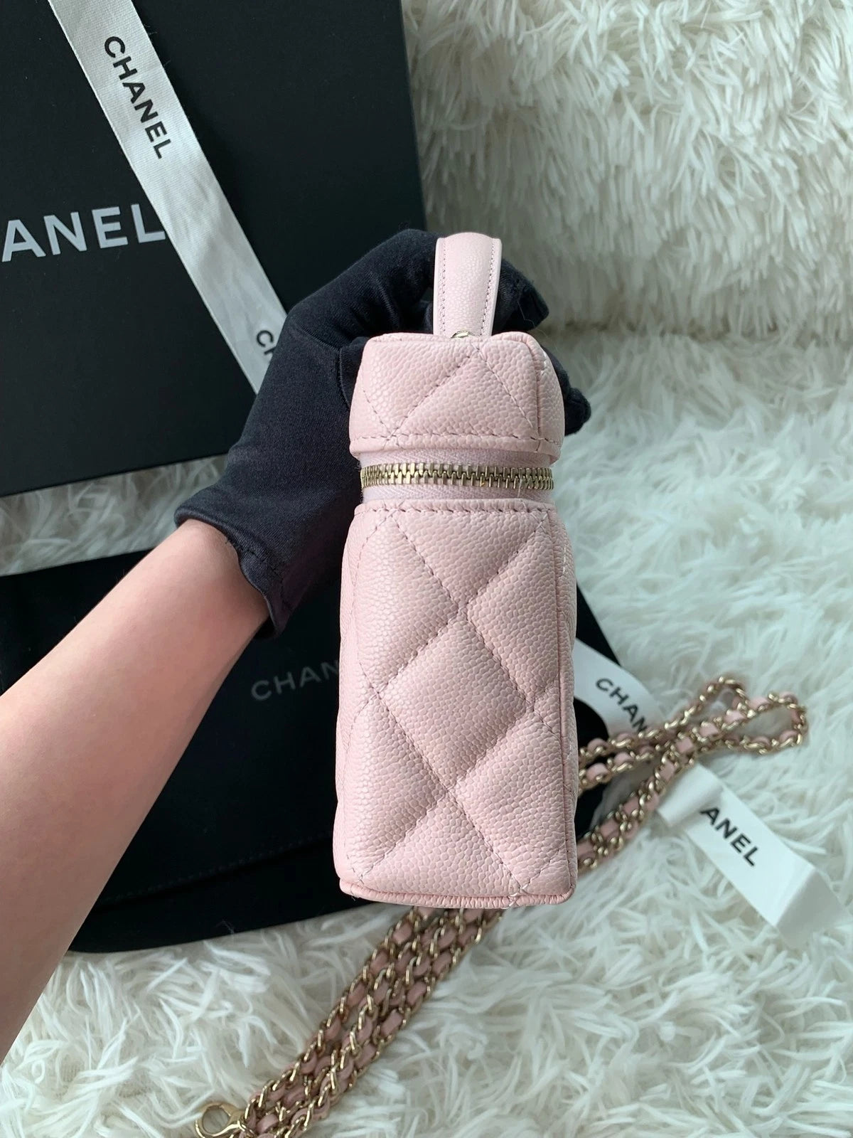 Chanel Pink Leather Lunch Box Shoulder Handbag For Women