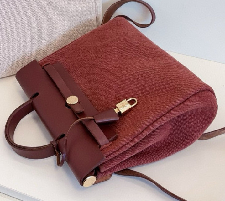 Hermes Herbag31 Backpack Red Brown Gold Hardware Women Classic Fashion
