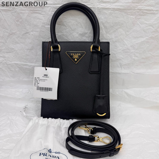Prada Black Gold Mini Tote Handbag Shoulder Crossbody Bag Classic Women
