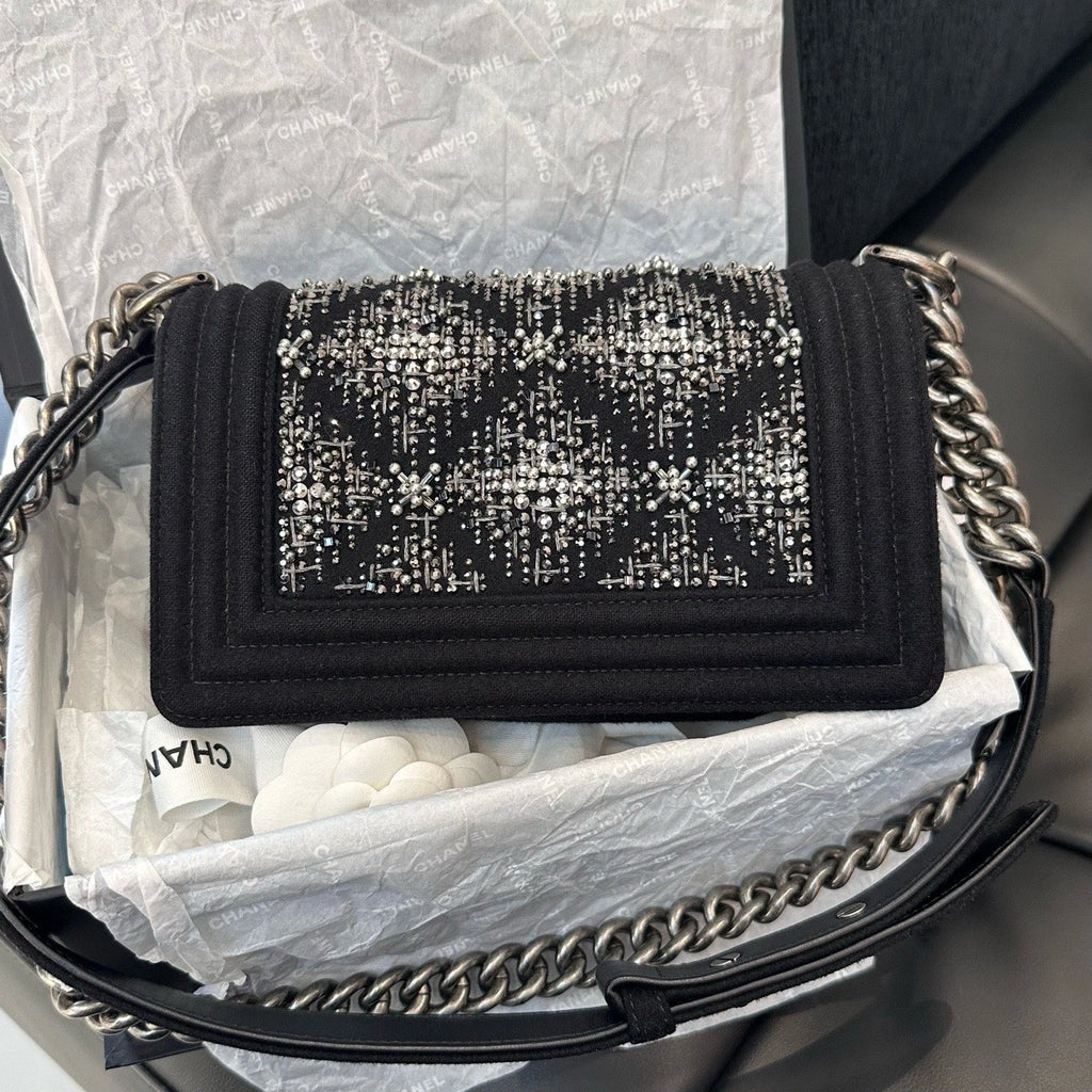 Chanel Leboy PM Chain Shoulder Crossbody Black Silver Women Classic