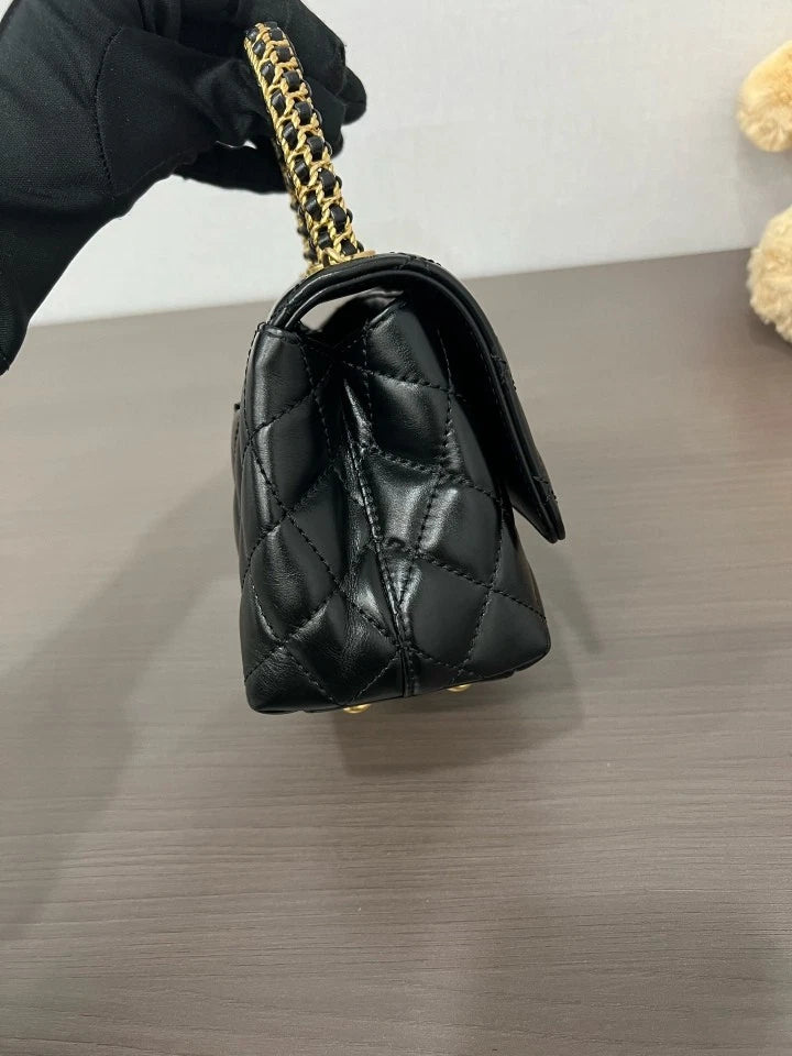 CHANEL Black Gold Mini Coco Handle Top Handle Bag For Women