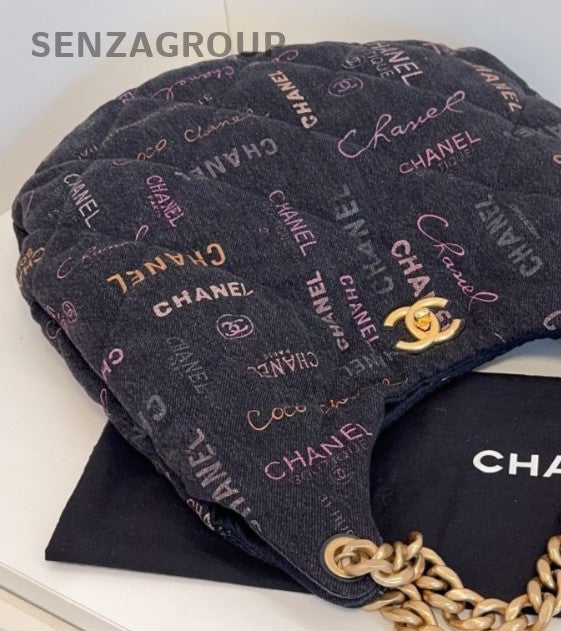 Chanel Hobo Chain Shoulder Bag Gold Black Used Women Designer