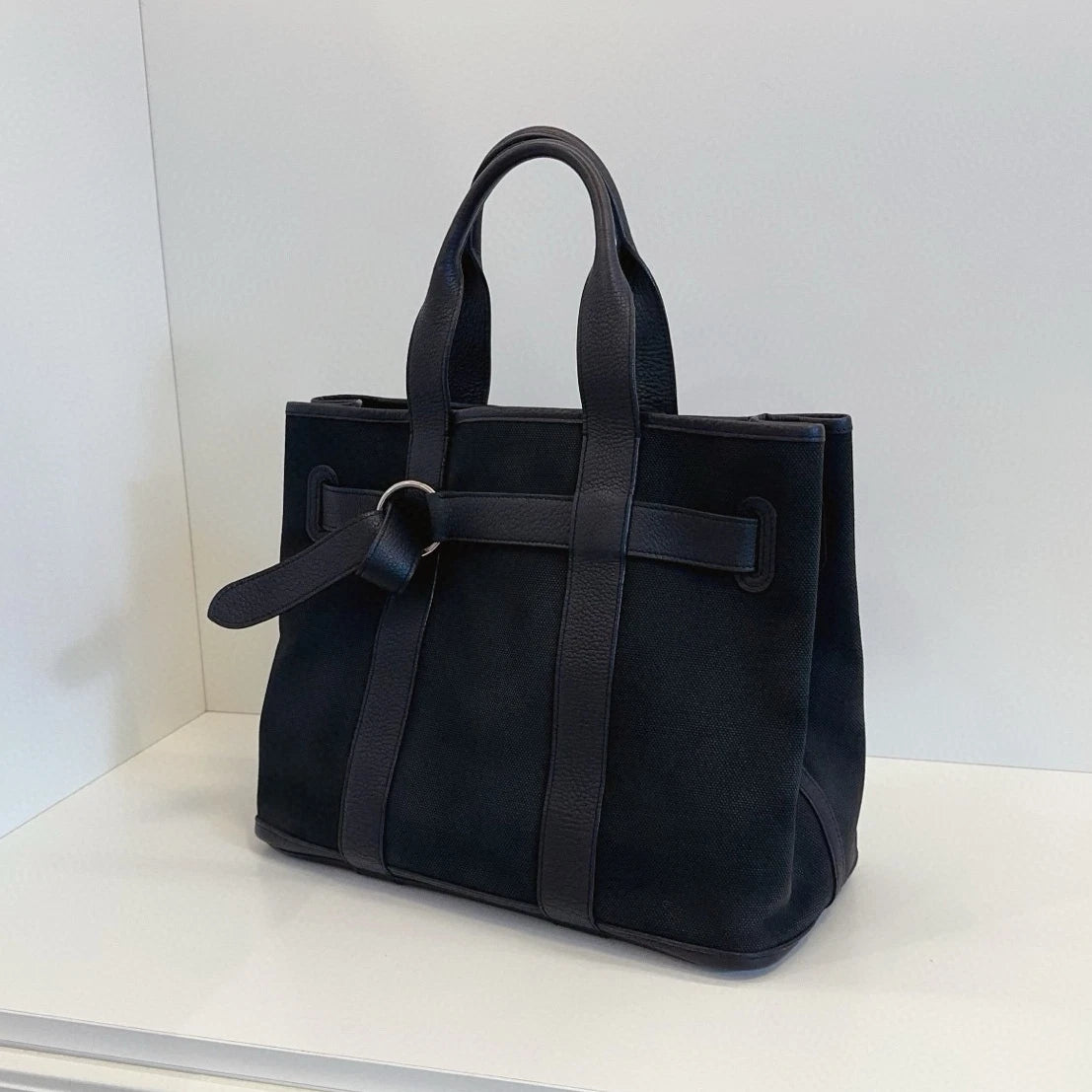 Hermes Petite Ceinture Garden Party36 Black Silver Top Handle Bag Women Classic