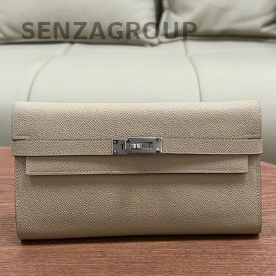 Hermès Kelly Wallet Grey Silver Hardware Women's Classic Fashion