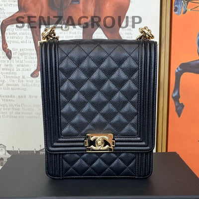 Chanel Le Boy Black Gold Calfskin Chain Shoulder Crossbody Bag Classic