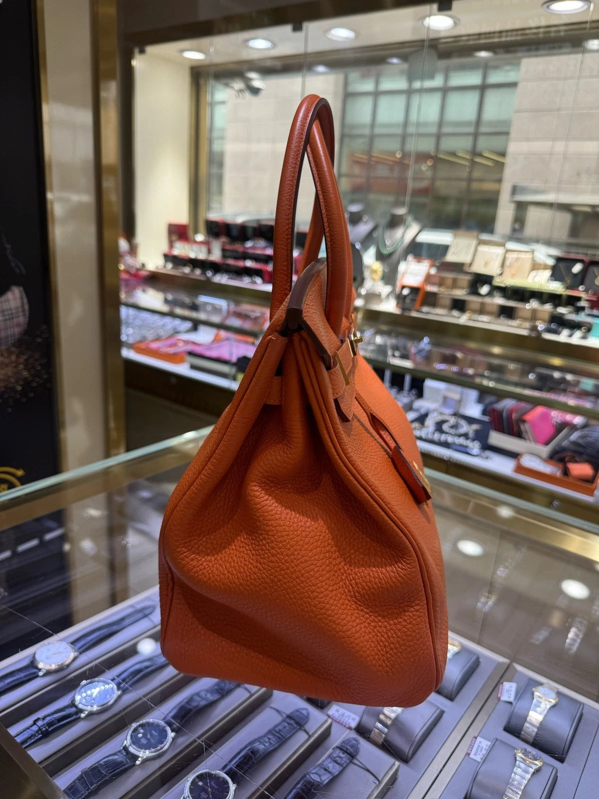 Hermes Birkin 35 Orange Togo Leather Top Handle Bag For Women