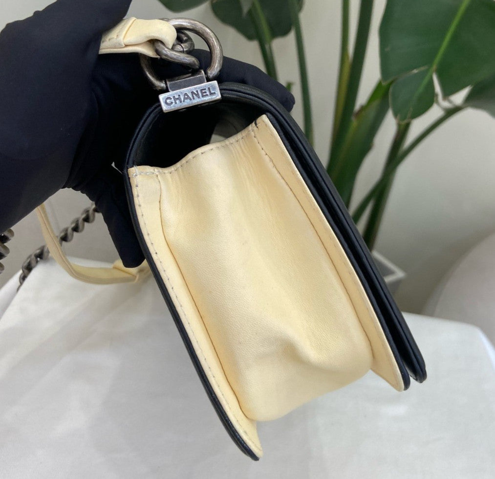 Chanel Leboy MM Chain Shoulder Bag Crossbody White Black Silver Women Classic