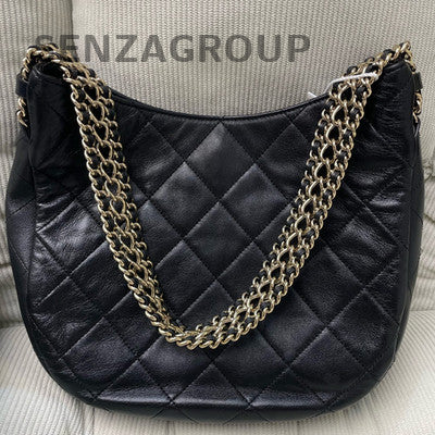 Chanel Black Quilted Hobo Chain Shoulder Bag Gold Hardware