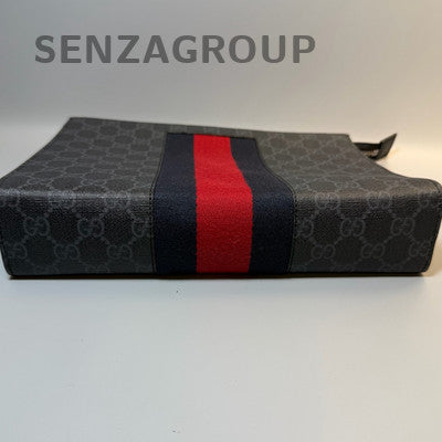Gucci Supreme Clutch Bag Black Red Zip Women Classic