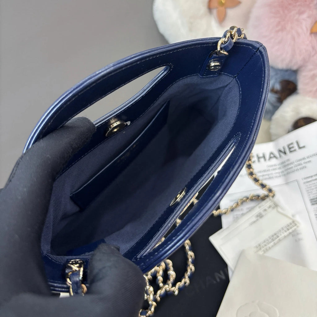 Chanel 31Bag Nano Chain Top Handle Crossbody Blue Gold Diamond Women Classic