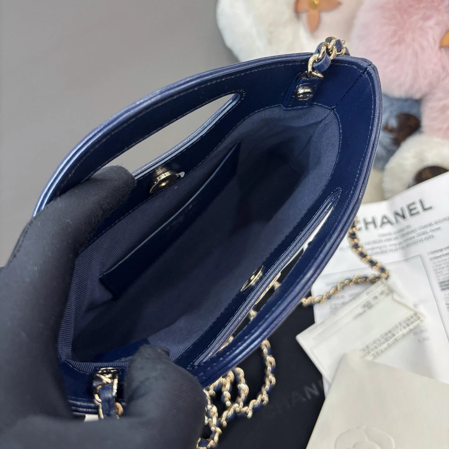 Chanel 31Bag Nano Chain Top Handle Crossbody Blue Gold Diamond Women Classic