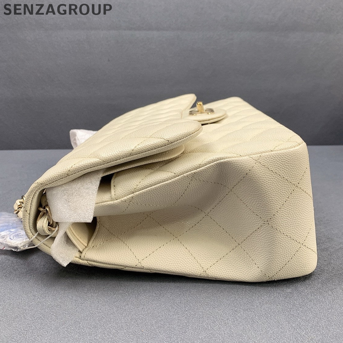Chanel Classic Flap Jumbo Bag White Gold Chain Shoulder Crossbody