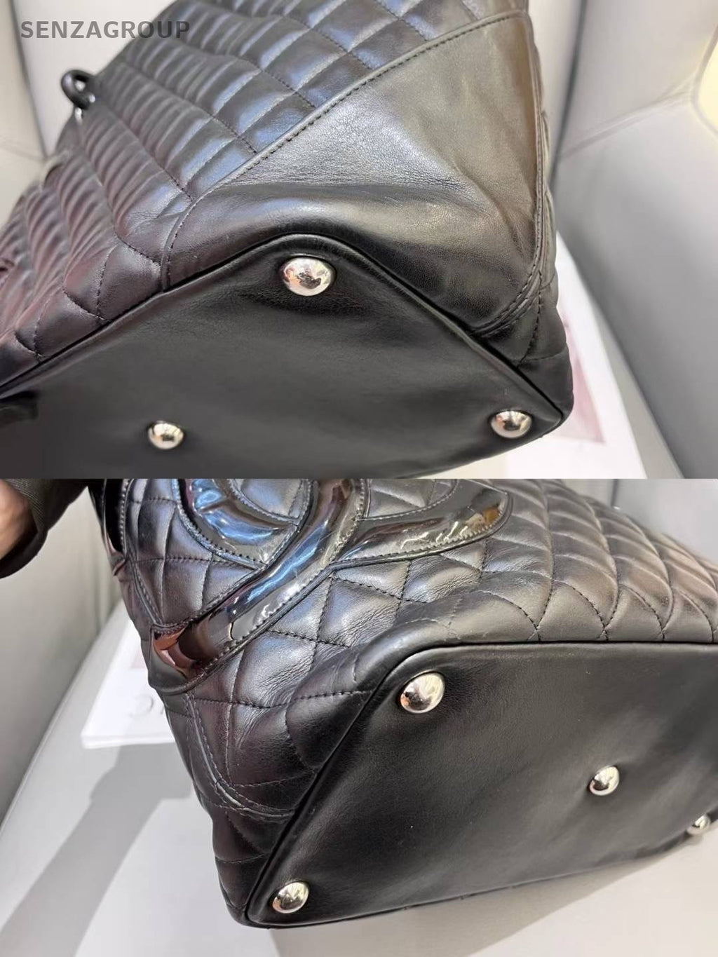 CHANEL Cambon All Black Shoulder bag tote Good Condition