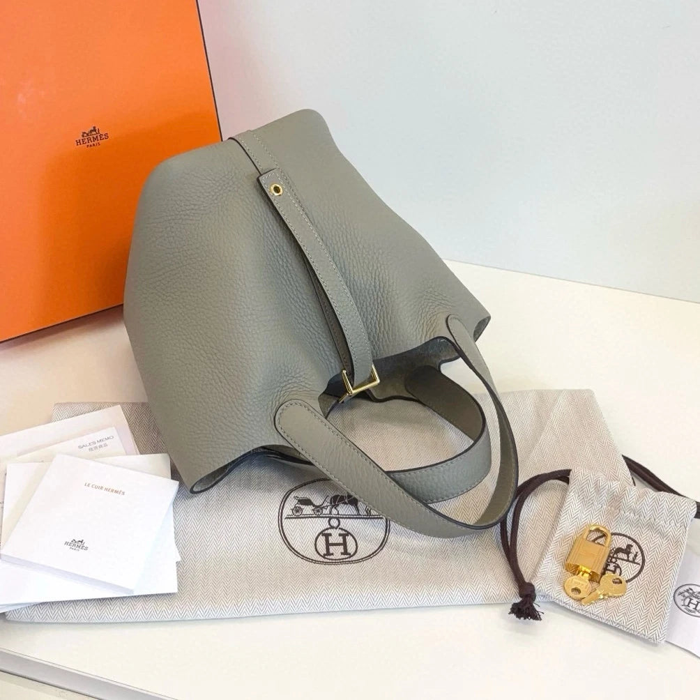Hermes Picotin18 Tote Top Handle Bag Green Gold Used Women Classic Fashion