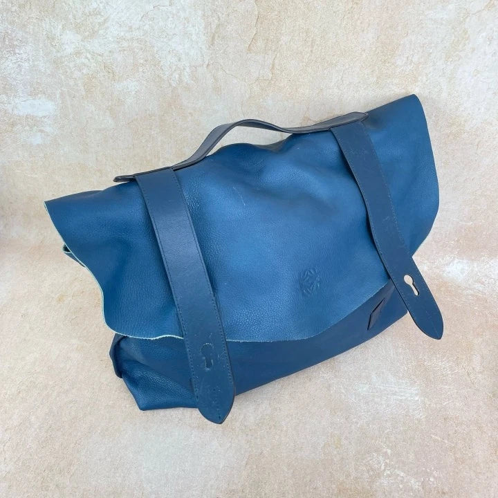 Loewe Blue Calfskin Flap Messenger Box Handbag For Women