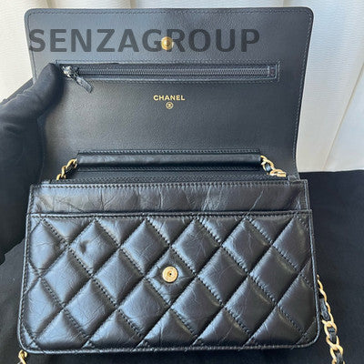 Chanel Black Gold Quilted WOC Chain Bag Classic Women's