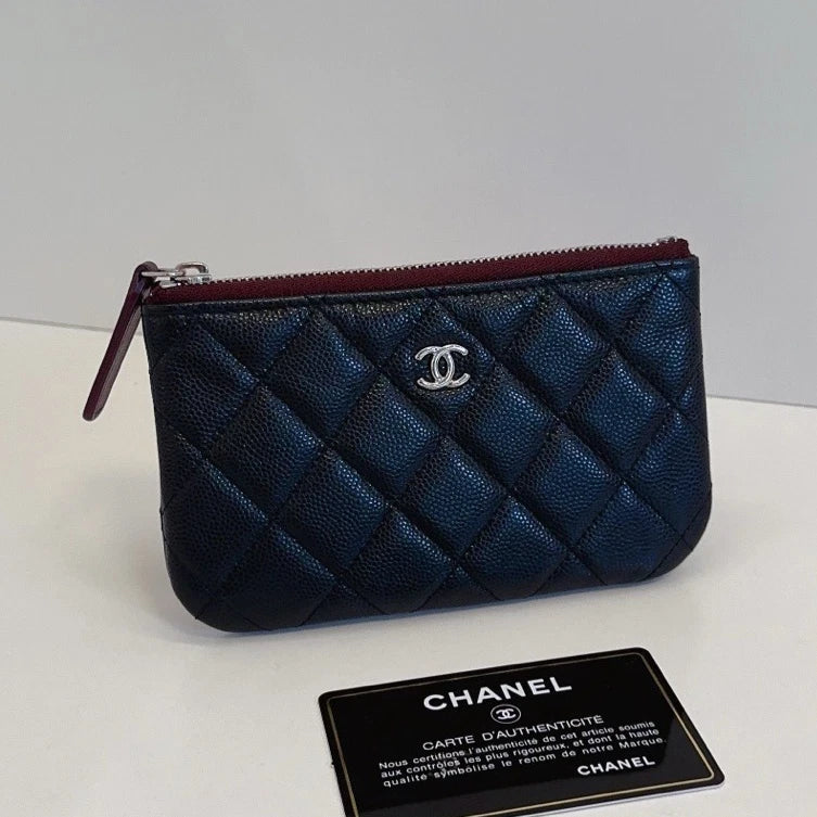 Chanel Calfskin Diamond Wallet Black Gold Used Women Classic