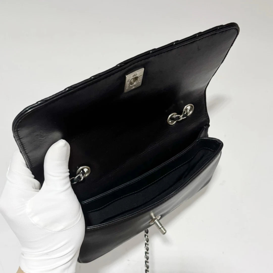 Chanel WOC Punk Chain Shoulder Bag Crossbody Black Silver Women Classic